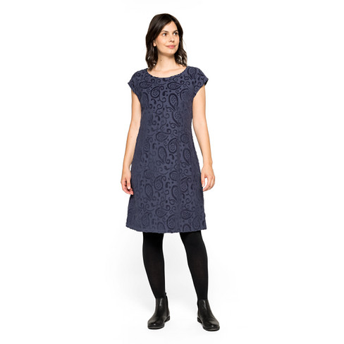 Intarsia jurk van bio-katoen, nachtblauw