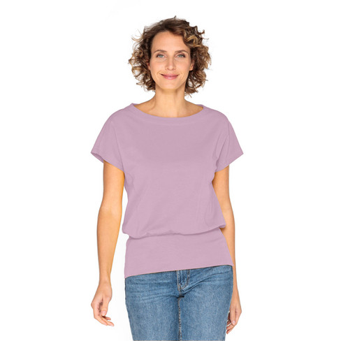T-shirt met brede zoom van bio-katoen, hortensia