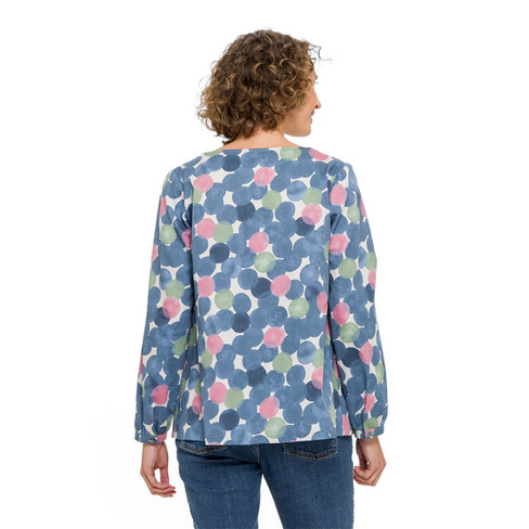 Slip-on blouse met stippenprint van zuiver bio-katoen, duifblauw motief