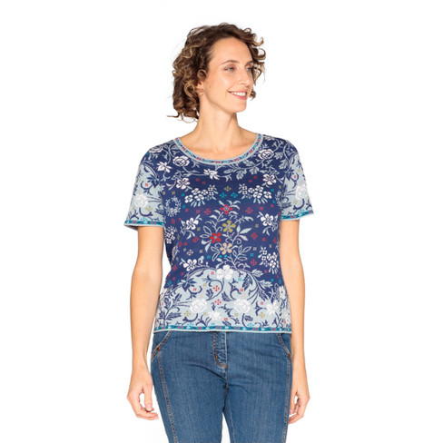 Jacquardgebreid shirt van bio-katoen, blauw-motief