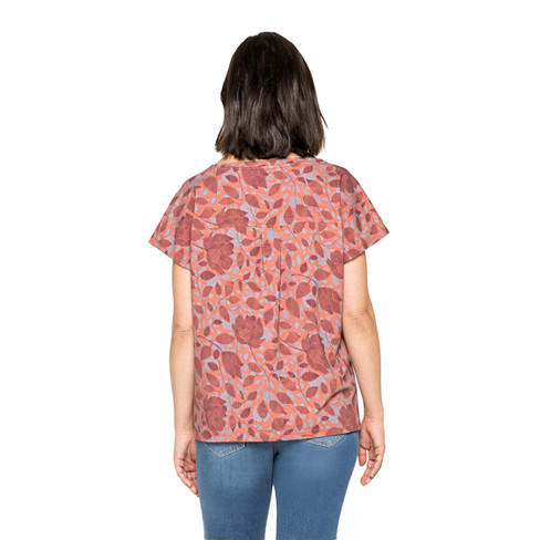 T-shirt van bio-katoen met bloemenprint, leem-motief