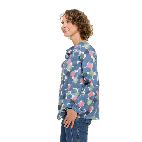 Slip-on blouse met stippenprint van zuiver bio-katoen, duifblauw motief