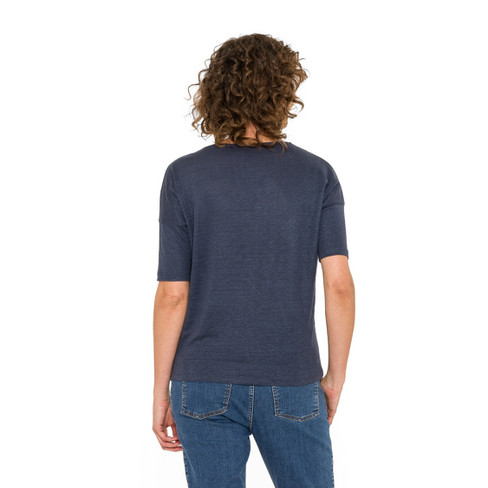 Shirt met korte mouwen van zuiver linnen jersey, nachtblauw
