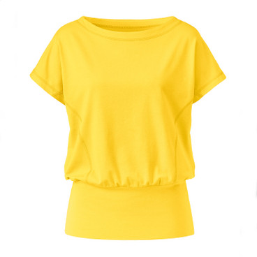 T-shirt met brede zoom van bio-katoen, geel