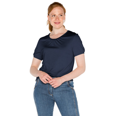 T-shirt van bio-scheerwol en bio-zijde, nachtblauw
