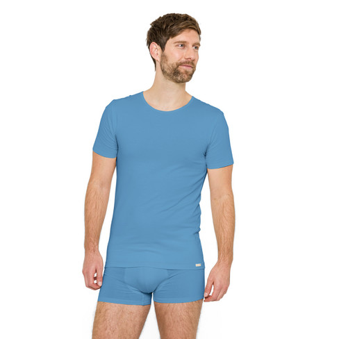 T-shirt van bio-katoen met elastaan, nachtblauw