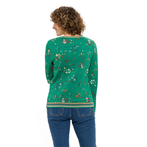 Jacquardgebreide pullover van bio-merinowol met bio-katoen, groen moetief