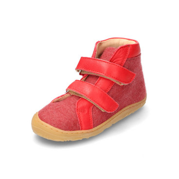 Lage schoen van merino-wolvilt met klittenband, rood
