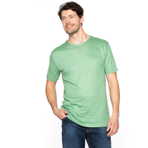 Linnen-jersey T-shirt met ronde hals, mint
