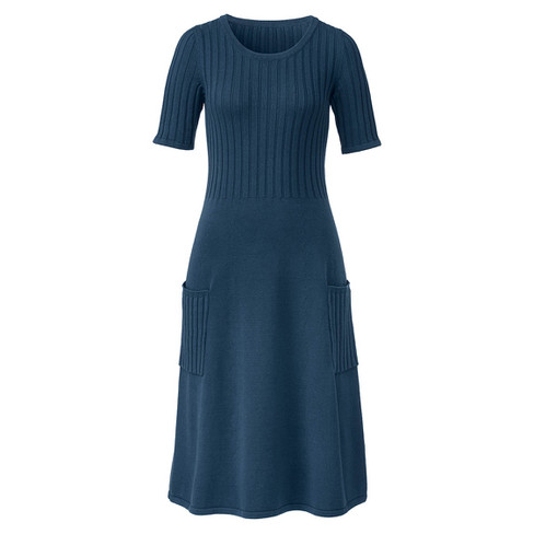 Gebreide jurk van bio-katoen met merinowol, oceaanblauw
