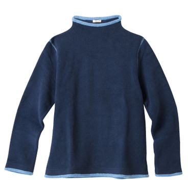 Fleece pullover van bio-katoen met vulkaankraag, nachtblauw/jeansblauw