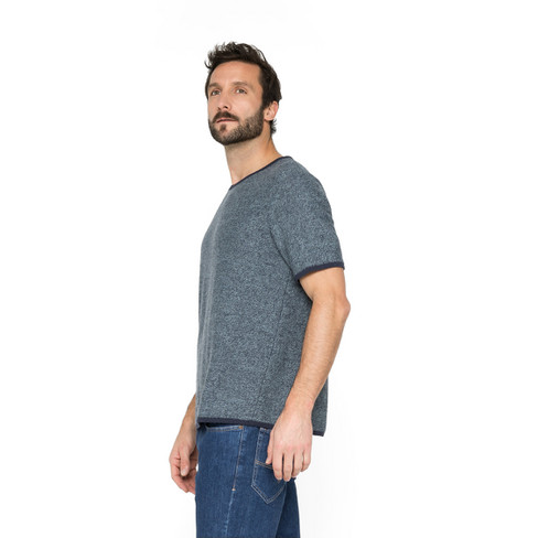 Gebreid shirt van bio-merinowol en bio-katoen, nachtblauw-motief
