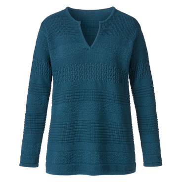 Pullover van bio-katoen met bio-wol, oceaanblauw