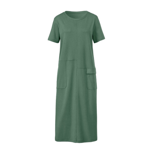 Jersey jurk met korte mouwen in H-lijn van bio-katoen, zeegras 36-38