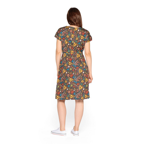 Satijnen jurk met bloemenprint van bio-katoen, chocolade-motief