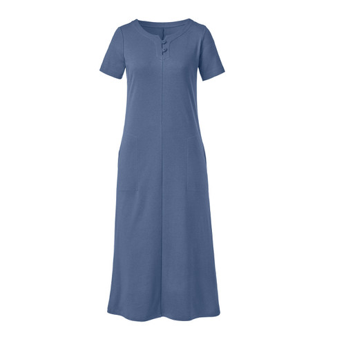 Jersey jurk lang van bio-katoen, duifblauw