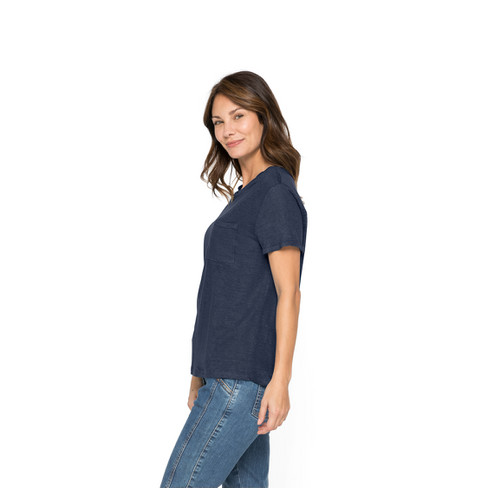 T-shirt van linnen jersey, nachtblauw