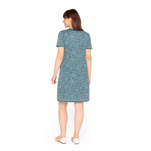Jacquardgebreide jurk van bio-katoen, blauw-motief