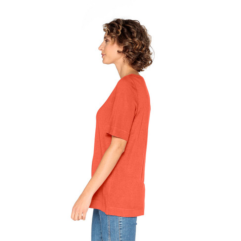 Shirt met korte mouwen van bourette-zijde, papaja
