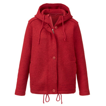 Walkstof jas met capuchon van zuivere bio-wol, rood