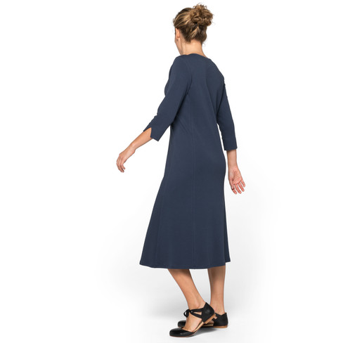 Jersey jurk in A-lijn van bio-katoen met ronde hals, nachtblauw