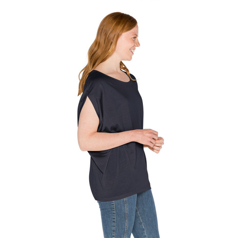 Shirt met vleermuismouwen van bio-merinowol met bio-zijde, nachtblauw