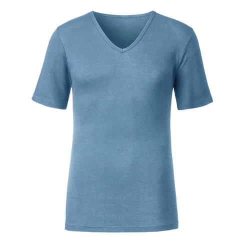 Dubbelpak T-shirts met V-hals van bio-katoen, jeansblauw