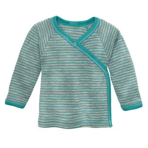 Baby-wikkelshirt van bio-scheerwol en zijde, smaragd/grijs