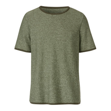 Gebreid shirt van bio-merinowol en bio-katoen, salie-motief