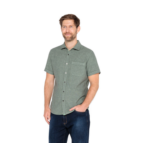 Overhemd met korte mouwen van hennep en bio-katoen, groen motief