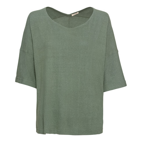 Image of Shirt van bourette-zijde met vleermuismouwen, steengroen Maat: 50