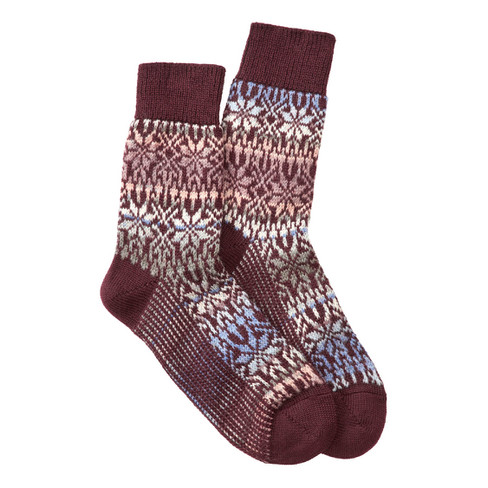 Noorse sokken van bio-scheerwol, bordeaux-motief