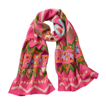 Jacquard sjaal van zuiver bio-merinowol, pink-motief