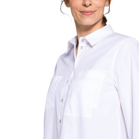 Overhemdblouse van bio-katoen met wijd uitstaande kraag en manchetten, Wit