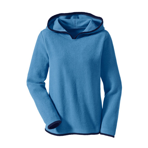 Fleece pullover met capuchon van bio-katoen, jeansblauw/nachtblauw
