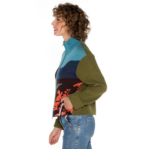 Jacquardgebreid vest van bio-merinowol, groen motief