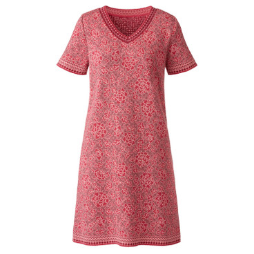 Jacquardgebreide jurk van bio-katoen, framboos-motief