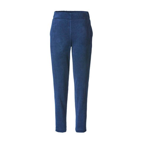 Nicki-velours broek van bio-katoen met elastische tailleband, nachtblauw