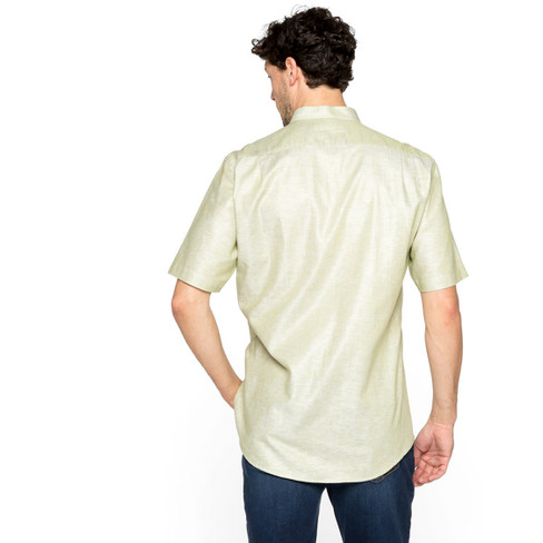 Overhemd met glanseffect van bio-katoen, groen-gemêleerd