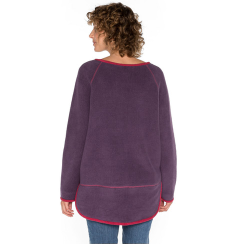 Fleece pullover met contrasterende randen van bio-katoen, pruim/bes