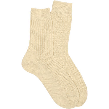Ribgebreide scheerwollen sokken van zuivere bio-wol, ecru