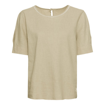 Geraffineerd blouseshirt van hennep-/katoenmix met ronde hals, beige