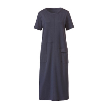 Jersey jurk met korte mouwen in H-lijn van bio-katoen, nachtblauw