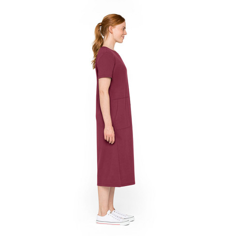 Jersey jurk met korte mouwen in H-lijn van bio-katoen, bes