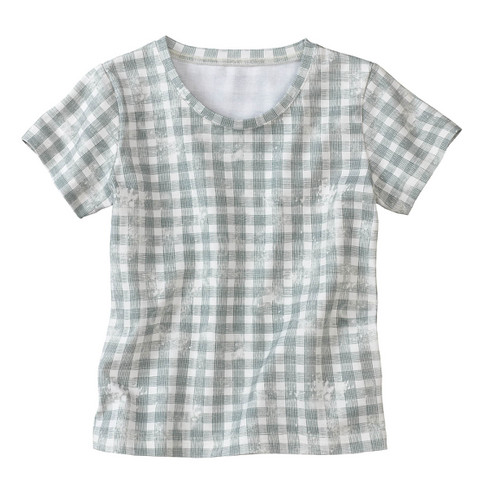 T-shirt van bio-katoen met elastaan, zeegras-geblokt