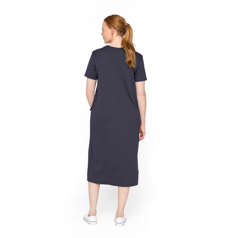Jersey jurk met korte mouwen in H-lijn van bio-katoen, nachtblauw