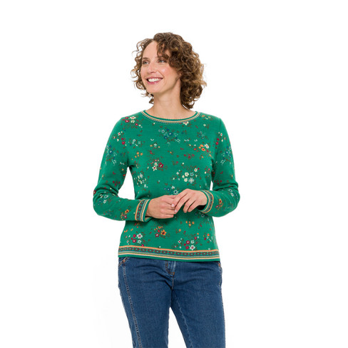 Jacquardgebreide pullover van bio-merinowol met bio-katoen, groen moetief