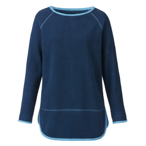 Image of Fleece pullover met contrasterende randen van bio-katoen, nachtblauw/jeansblauw Maat: 36/38