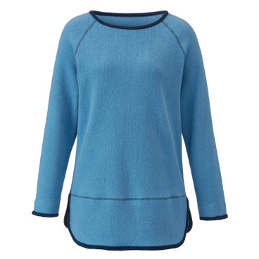 Fleece pullover met contrasterende randen van bio-katoen, jeansblauw/nachtblauw