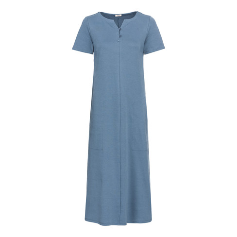 Image of Jersey jurk van bio-katoen met knoopjes, rookblauw Maat: 36